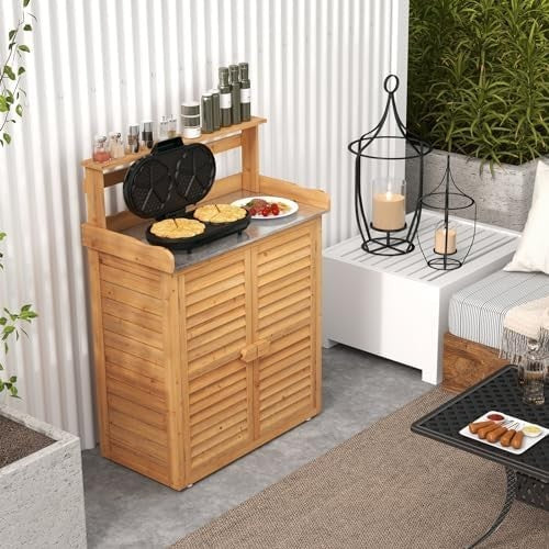 Wooden Garden Shed 87x45x120cm Outdoor Tool Storage Cabinet Natural