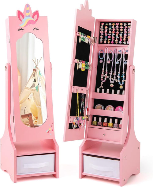 Kids Jewelry Armoire Mirror Storage Cabinet Adjustable Dress Up Organizer
