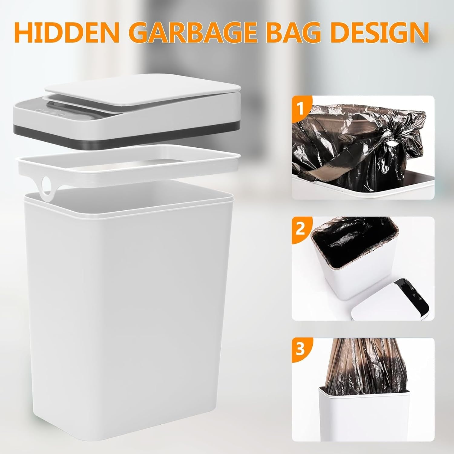 8L Automatic Sensor Bin White Slim Touchless Bathroom Kitchen