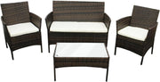 Outdoor Rattan Garden Sofa Set 4-Seater with Brown + Beige Cushions