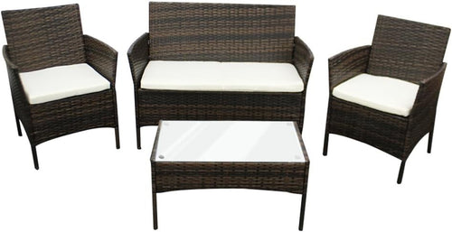 Outdoor Rattan Garden Sofa Set 4-Seater with Brown + Beige Cushions