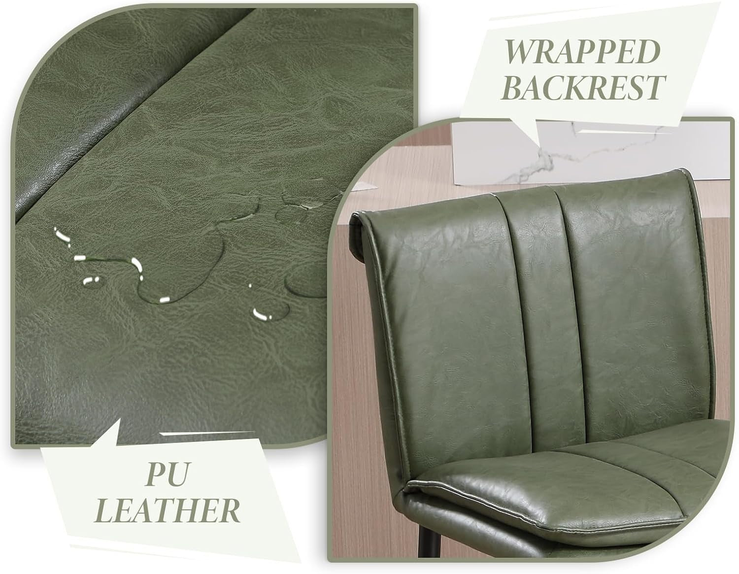 Modern Bar Stools Set of 2 PU Leather Counter Height Kitchen Chairs
