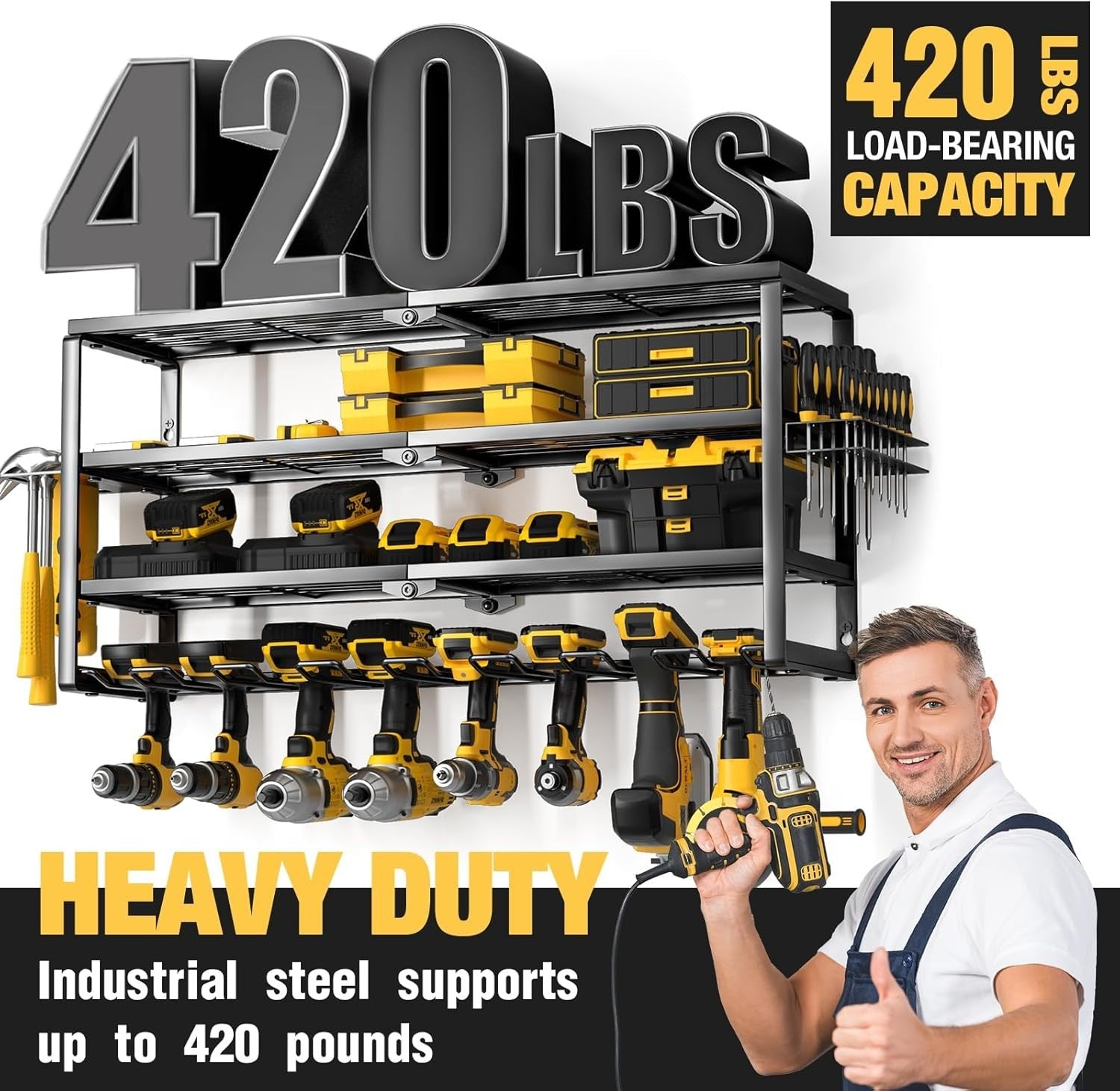Heavy-Duty 4-Layer Black Tool Rack 82.6W x 21D x 39H cm – Garage