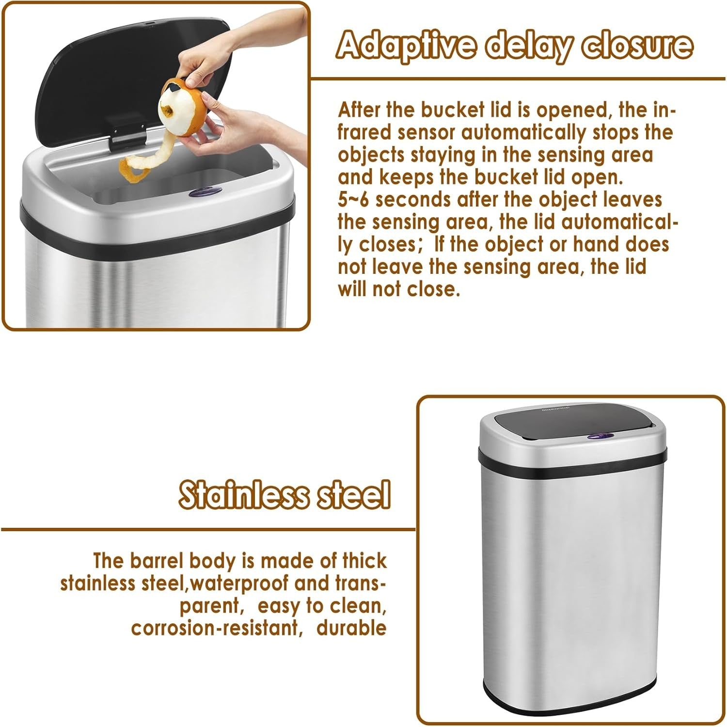 58L Stainless Steel Automatic Sensor Kitchen Bin Touchless Round