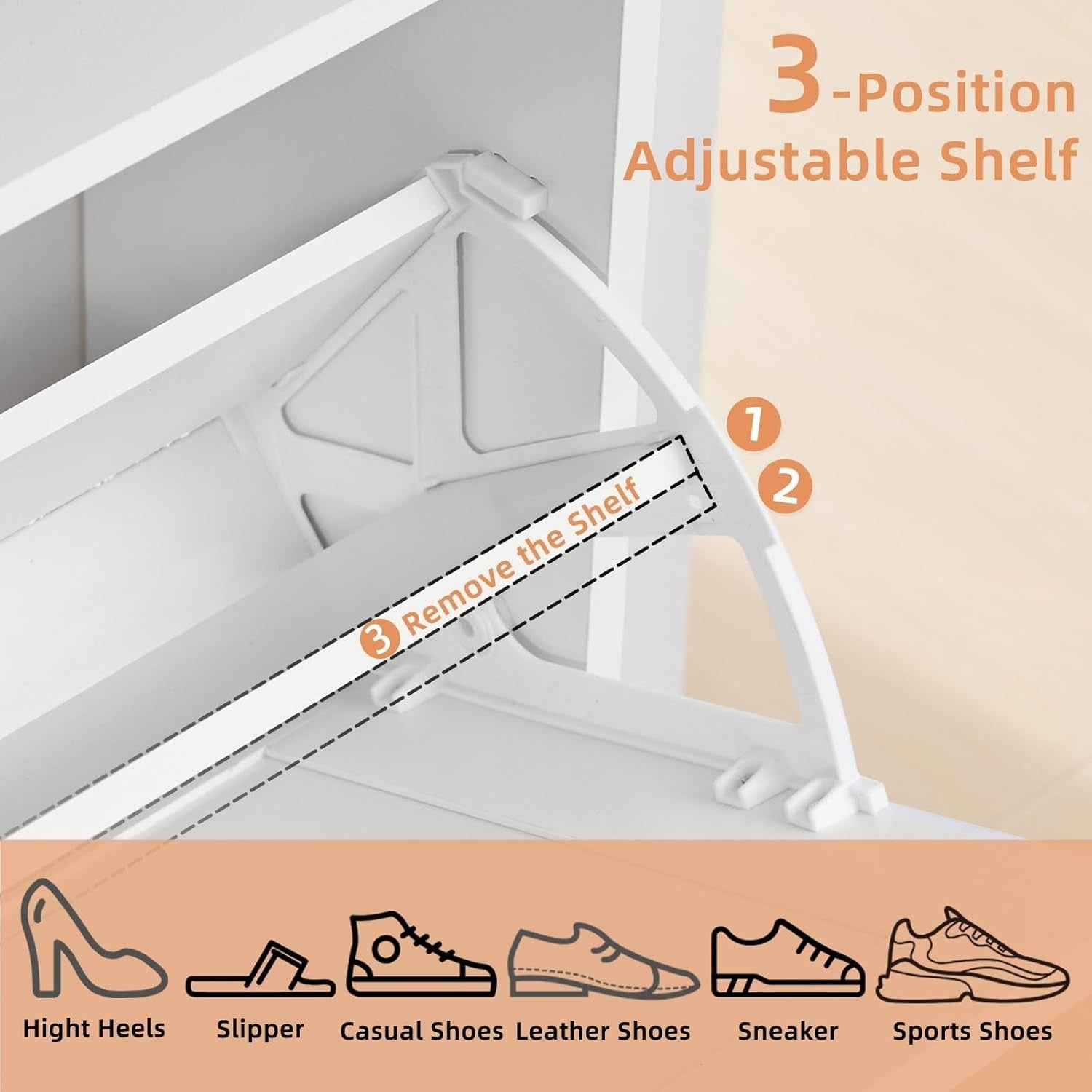 Slim White Two-Flip Door Shoe Cabinet – Space-Saving, Anti-Tip Design