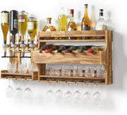 Rustic Wall Mounted Wine & Liquor Rack with Glass Holder – 4 Bottle