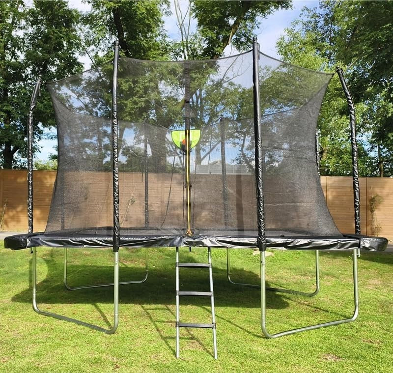 8x12ft Rectangular Garden Trampoline Safety Enclosure Ladder Basketball 150KG