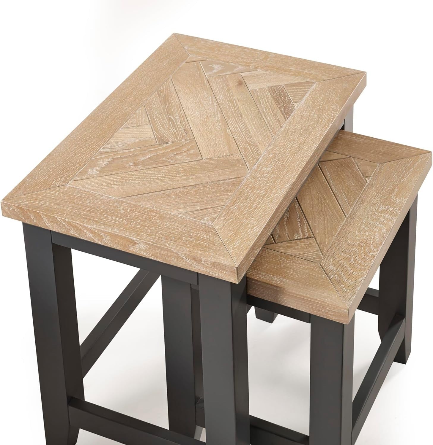 Dark Grey Oak Side Table Parquet Top Lamp End Table Solid Wood Lacquered
