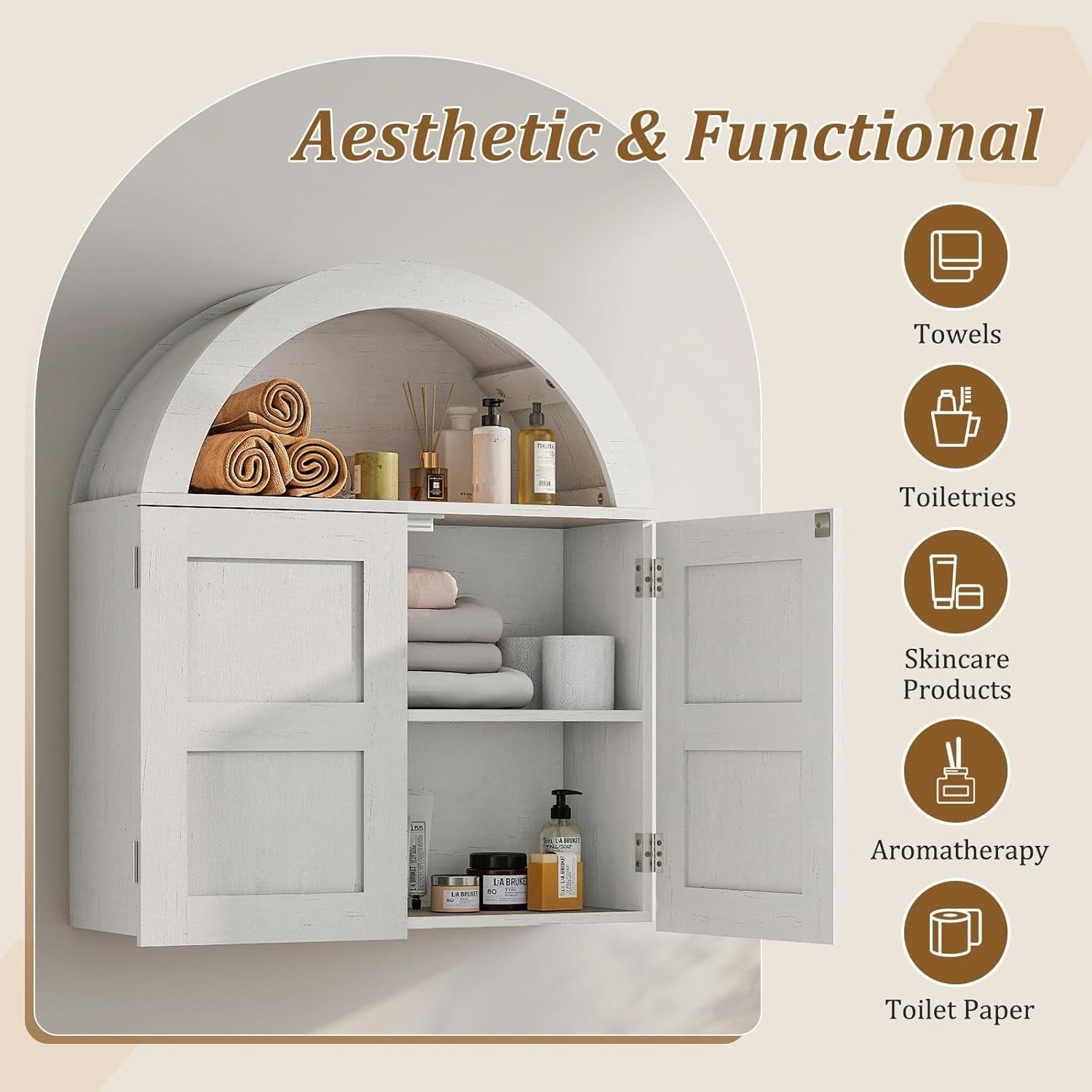 Large Bathroom Wall Cabinet with Adjustable Shelves & Magnetic Door, 60x72cm