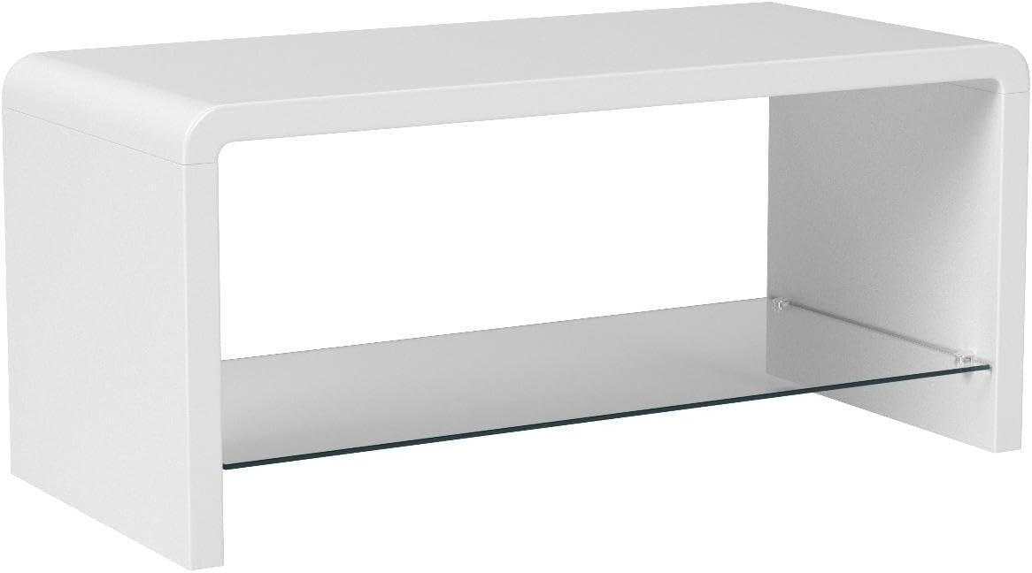 High Gloss White Coffee Table with Tempered Glass Storage Shelf 100x45x45cm