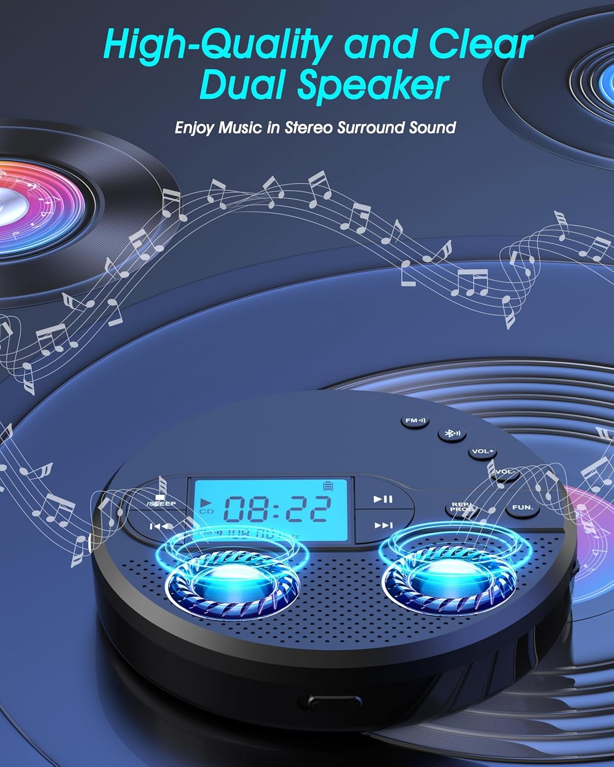 Portable CD Player Bluetooth FM Transmitter Rechargeable