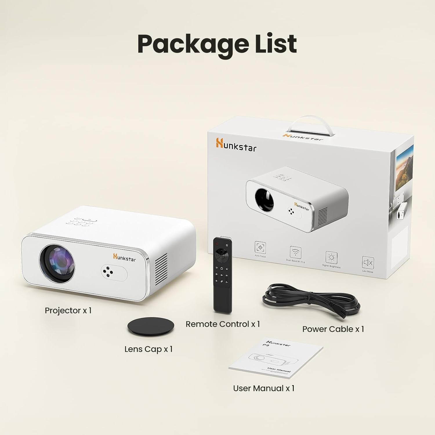 Mini 4K Projector 1000 ANSI Lumens WiFi 6 Bluetooth Auto Focus HD