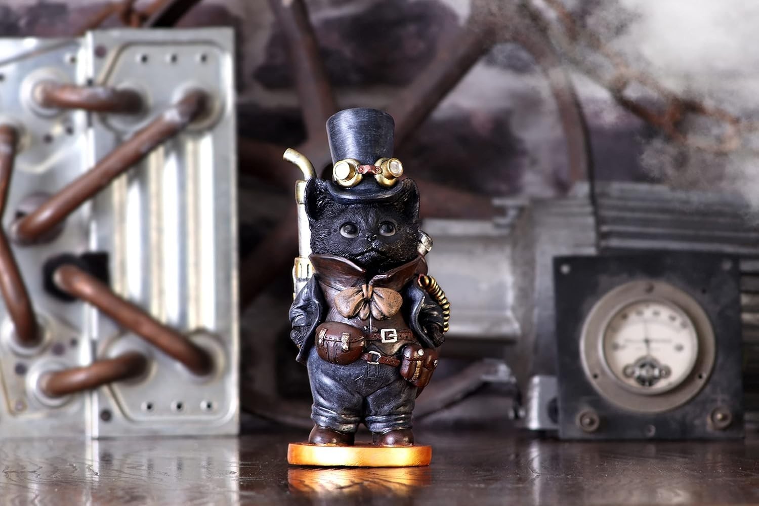 Steampunk Cat Figurine 19.5cm Resin Ornament Gothic Decor Hand Painted Statue