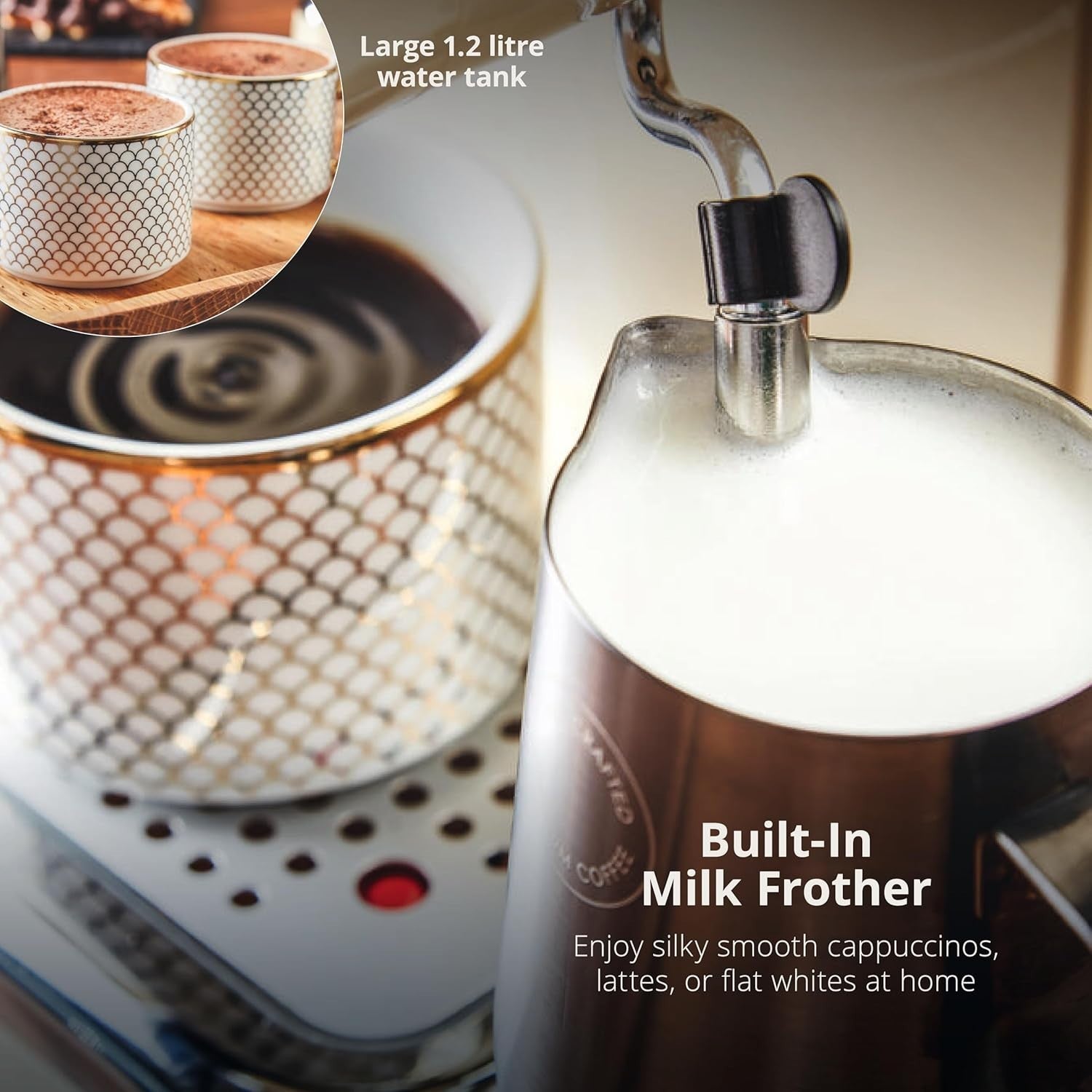 Retro Espresso Coffee Machine 1.2L Milk Frother 1100W Barista Coffee Maker