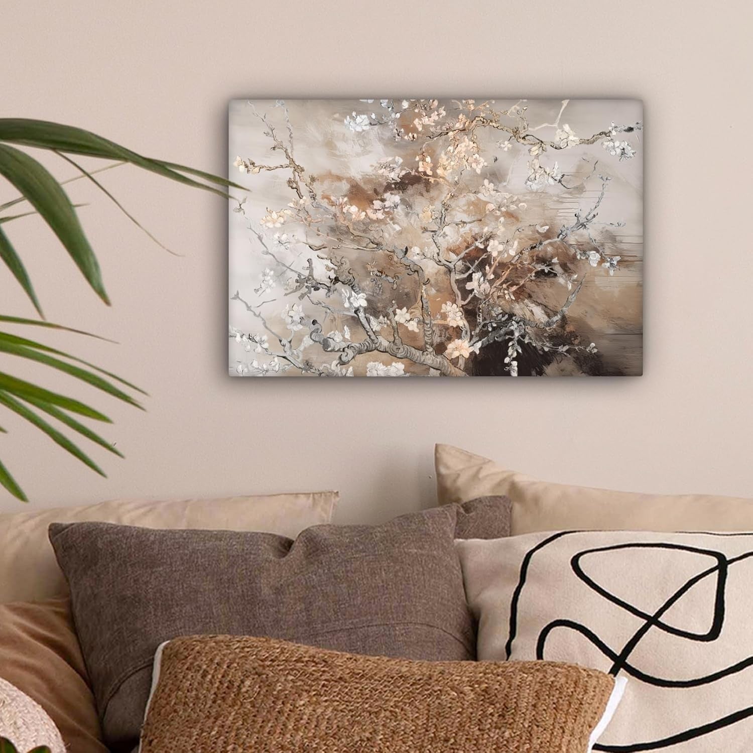Almond Blossom Canvas Wall Art 30x20cm Beige Floral Decor
