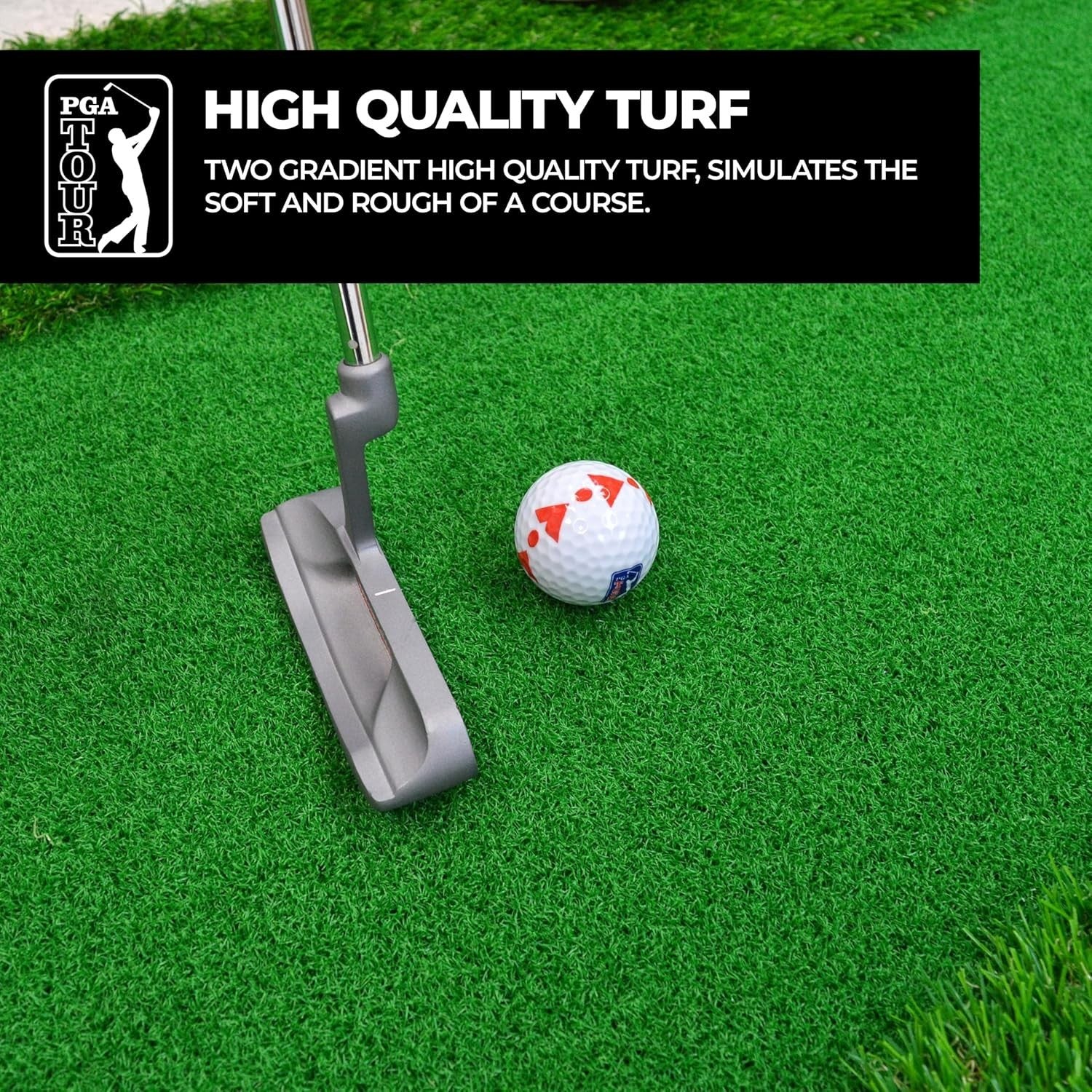 Golf Putting Mat Indoor Practice Green w/ Ball Return Alignment Lines 2 Hole