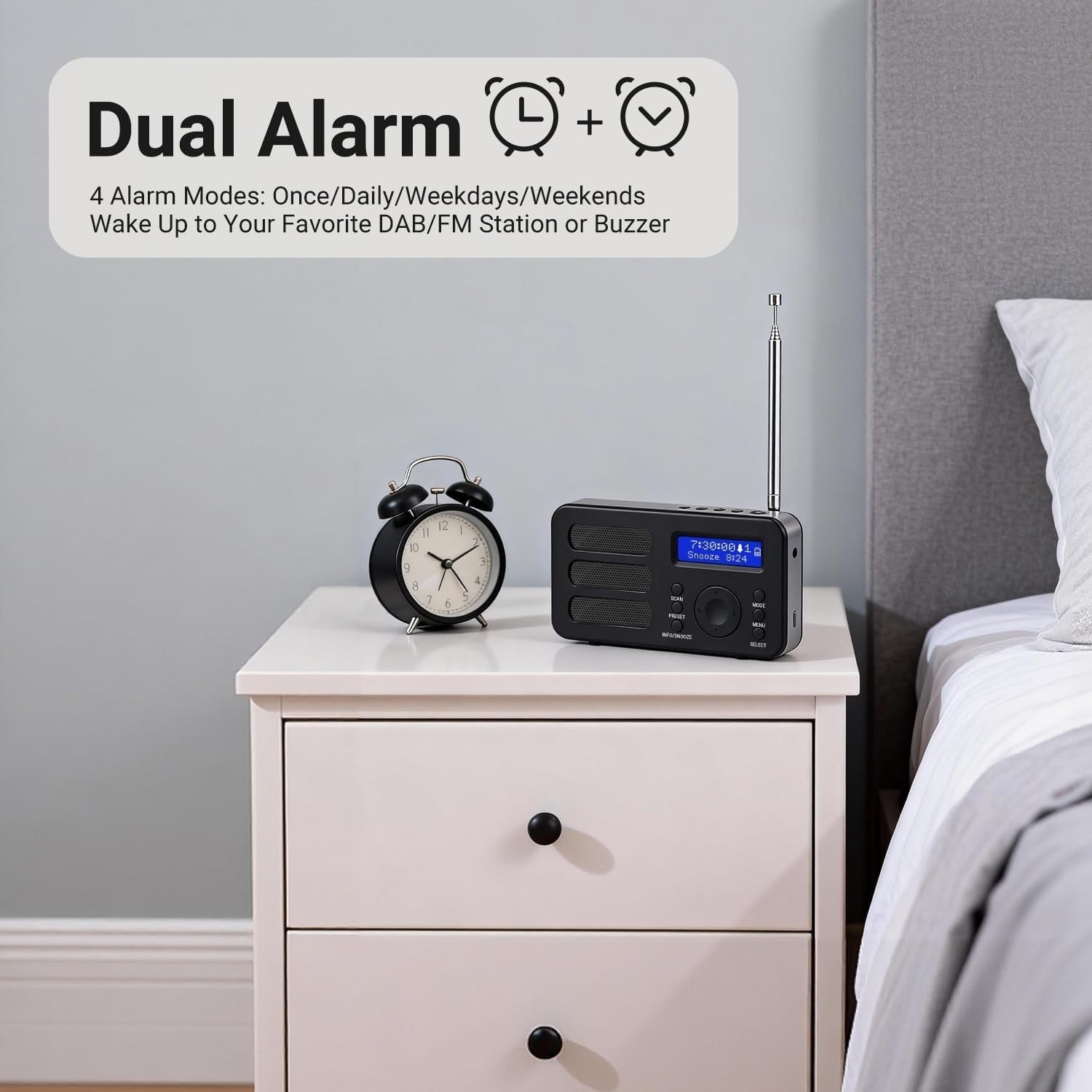 Portable DAB/DAB+/FM Digital Radio with Alarm, AUX & Rechargeable Battery