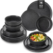 18pc Ceramic Dinner Set Grey Plates Bowls Microwave Dishwasher Safe