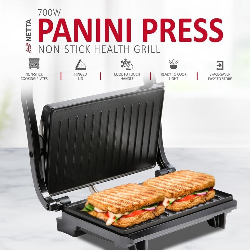 700W Non-Stick 2 Slice Panini Press Sandwich Toastie Maker Grill Black