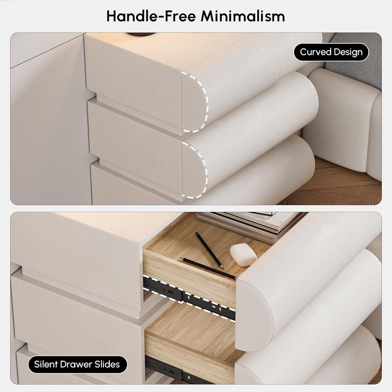 Luxury 3 Drawer Bedside Table with Wireless Charger USB Type-C