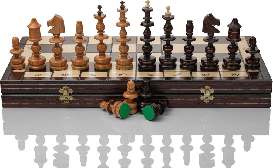 56cm Luxury Wooden Chess Set | Handcrafted Old Polish Design | Copper Inlay Boar