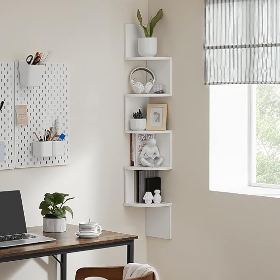 5-Tier Corner Shelf Modern Floating Wall Unit for Living Room Bedroom Office