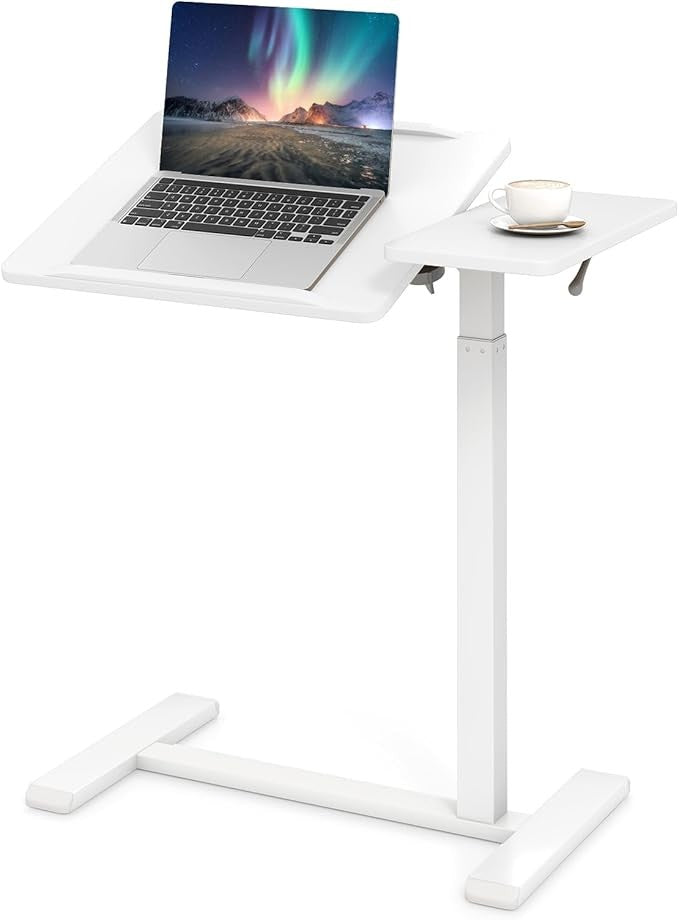 Mobile Laptop Table Height Adjustable C Shaped Desk with Wheels White 68x40cm