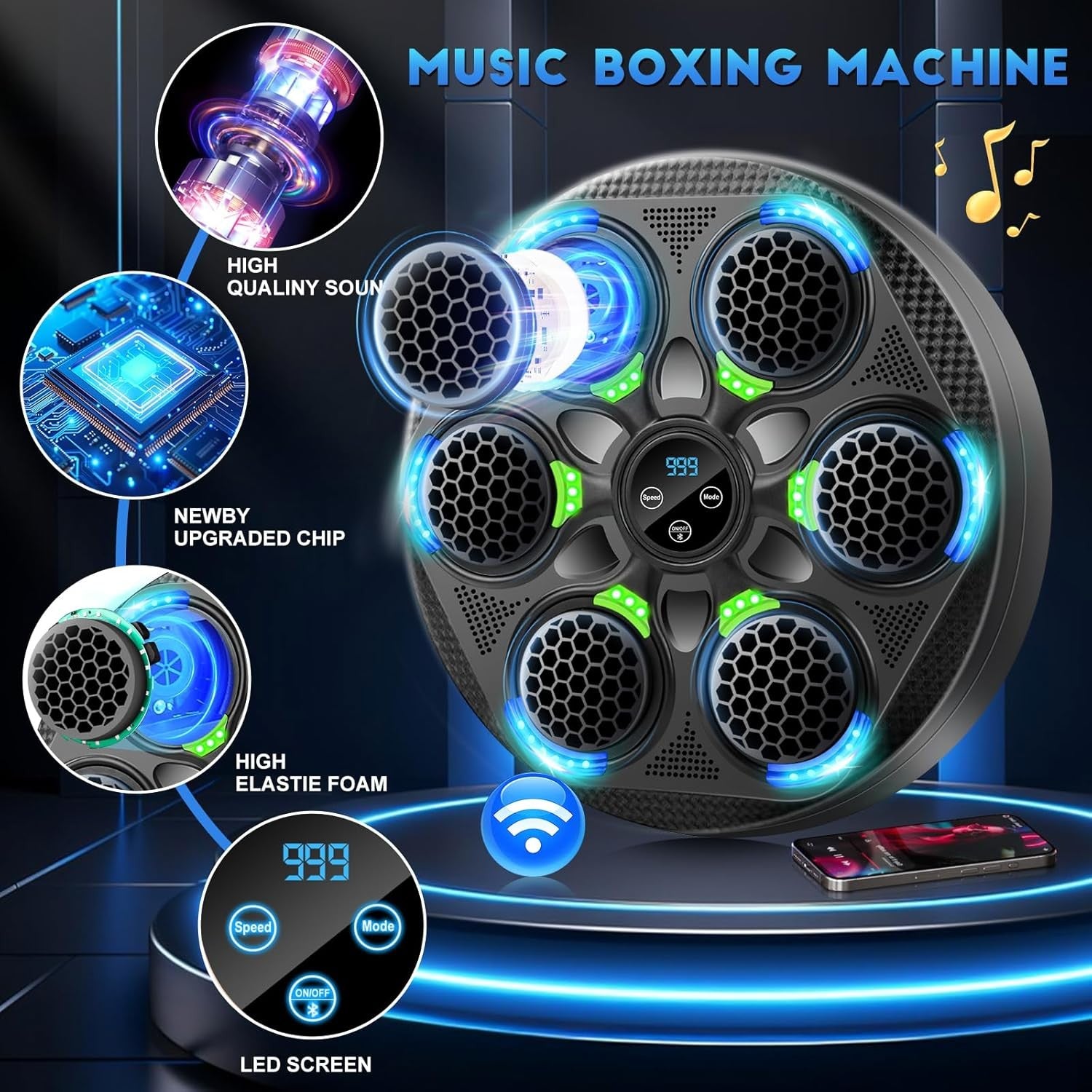 Music Boxing Machine Bluetooth LED Wall Mount Punch Trainer Home Gym Workout