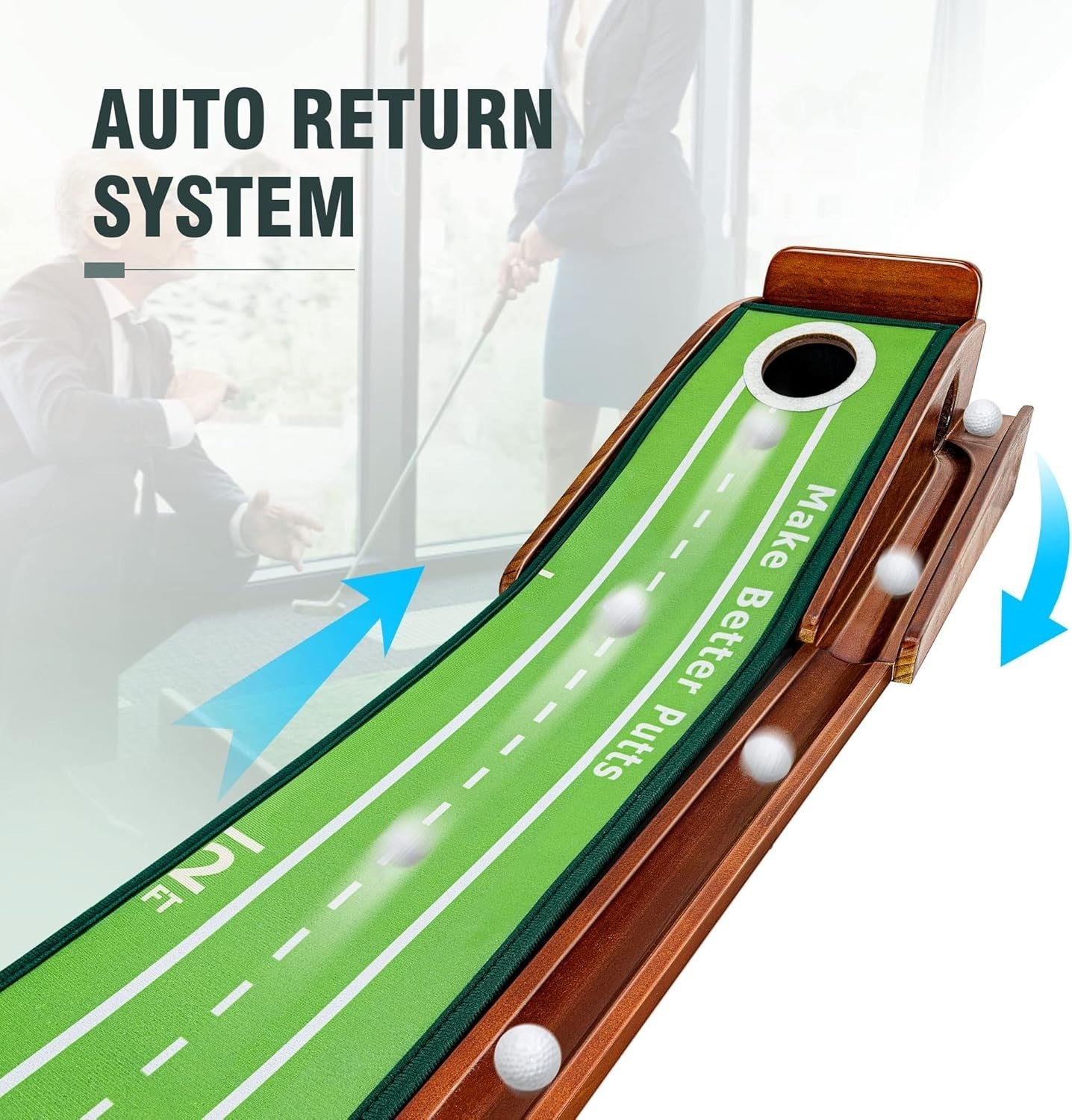 Golf Putting Green Auto Ball Return 3 Hole Indoor Outdoor Practice Mat