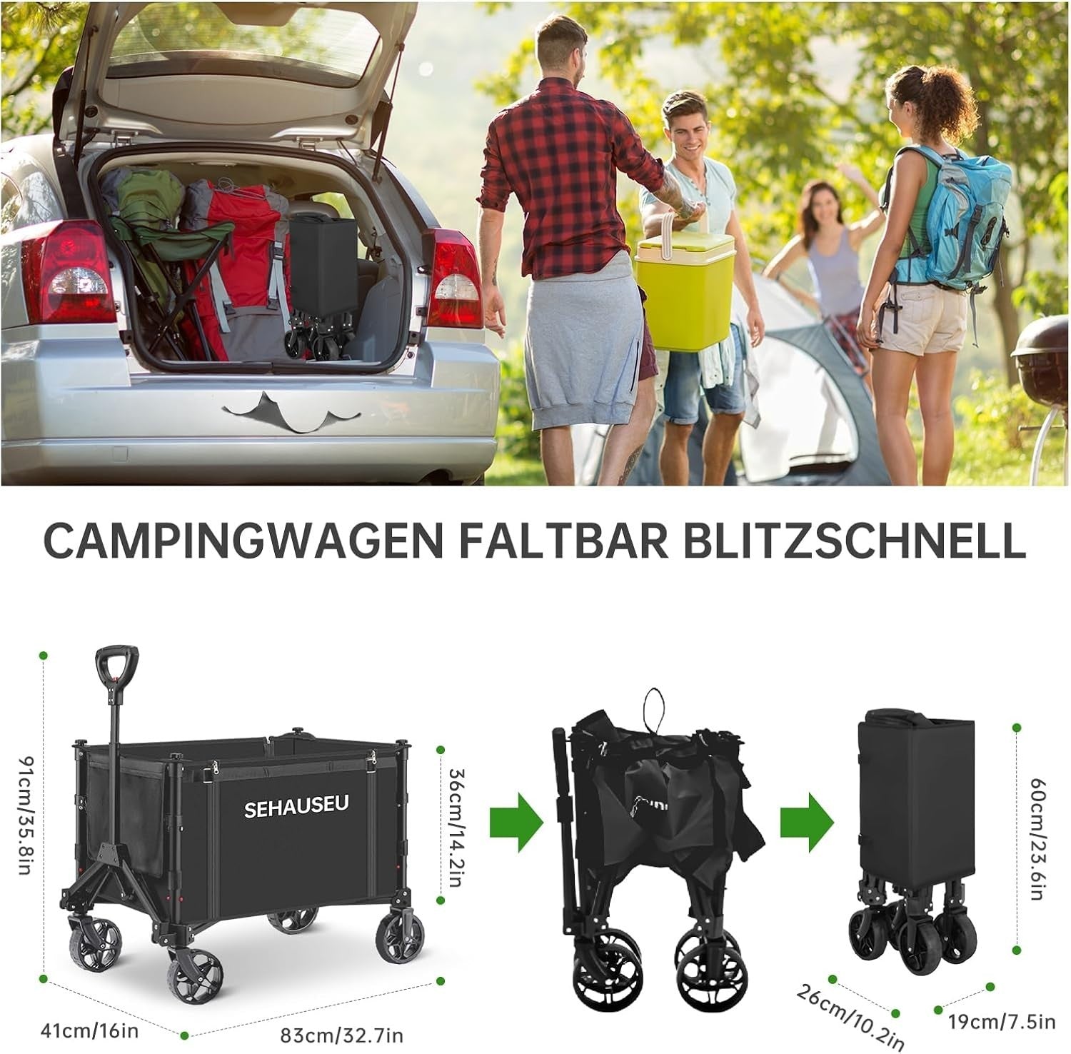 120L Folding Festival Trolley Wagon Cart With Brakes Outdoor Camping