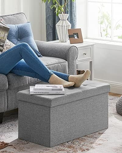 Light Grey Storage Ottoman Bench 76cm Folding Seat Footstool Bed End Stool