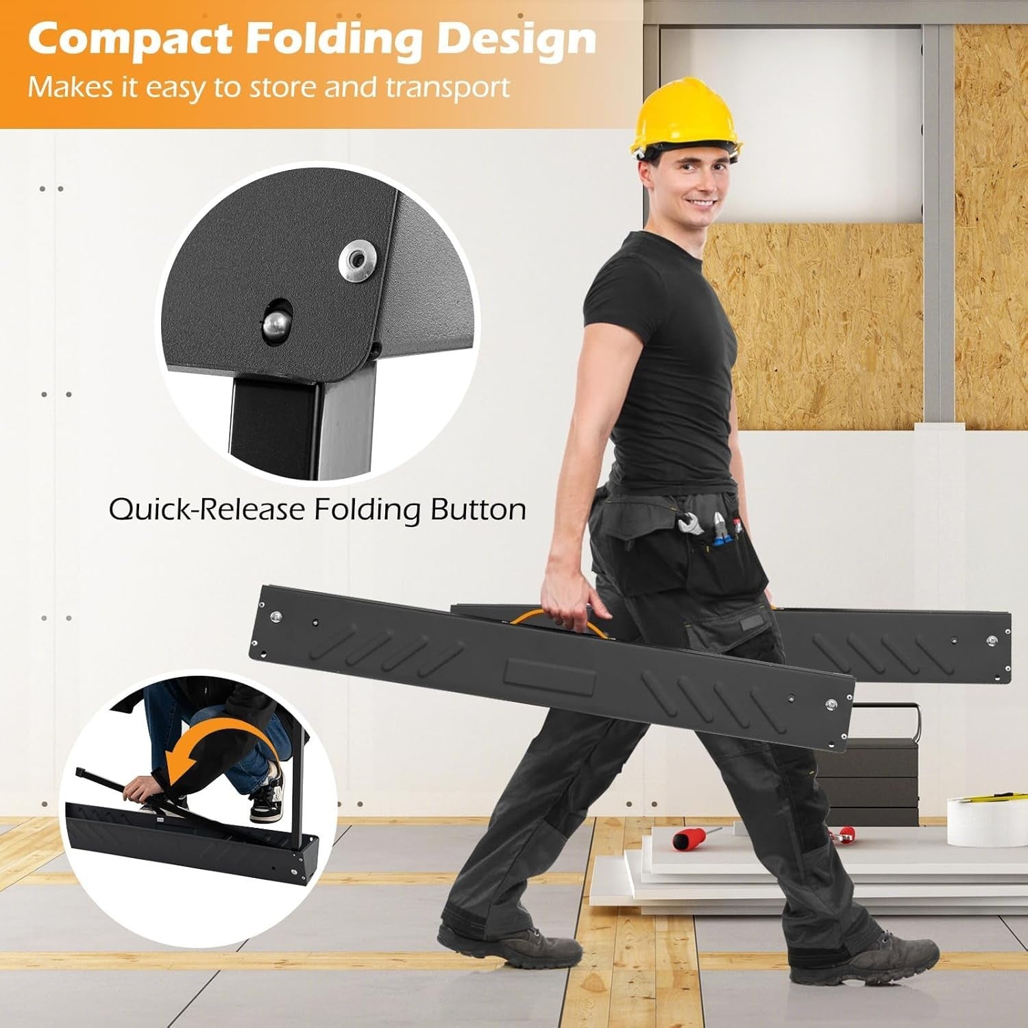1000kg Folding Saw Horses Pair Heavy Duty Metal Trestles 2x4 Support Hooks