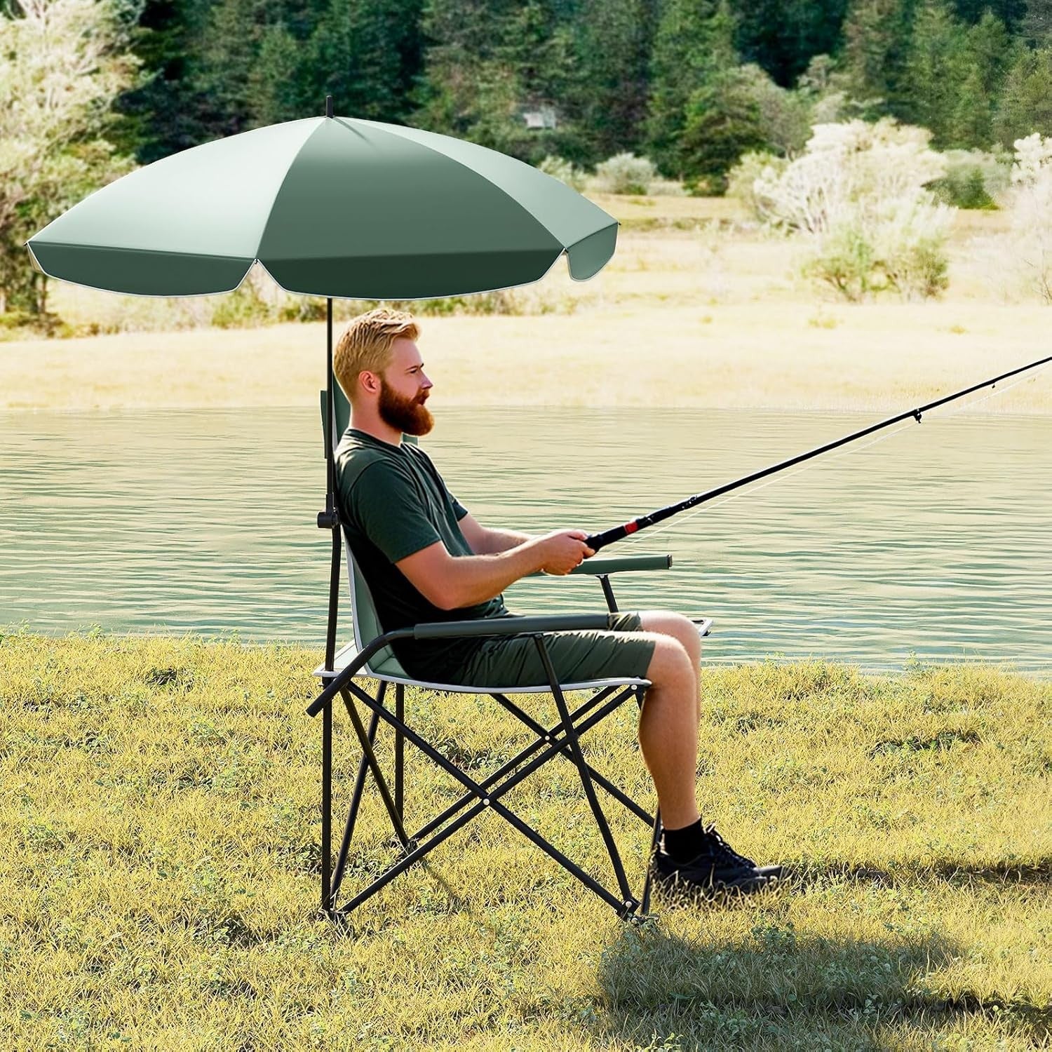 Camping Chair with Adjustable Umbrella Canopy Seat