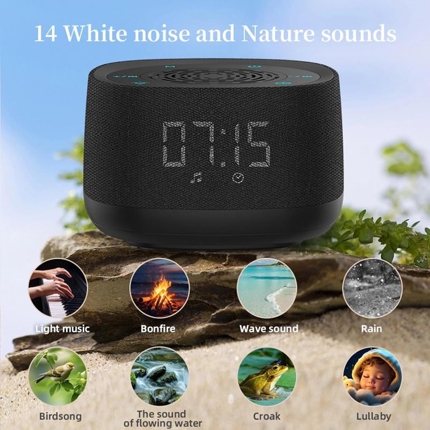 Wireless Sleep Sound Machine with White Noise, Portable & Night Light