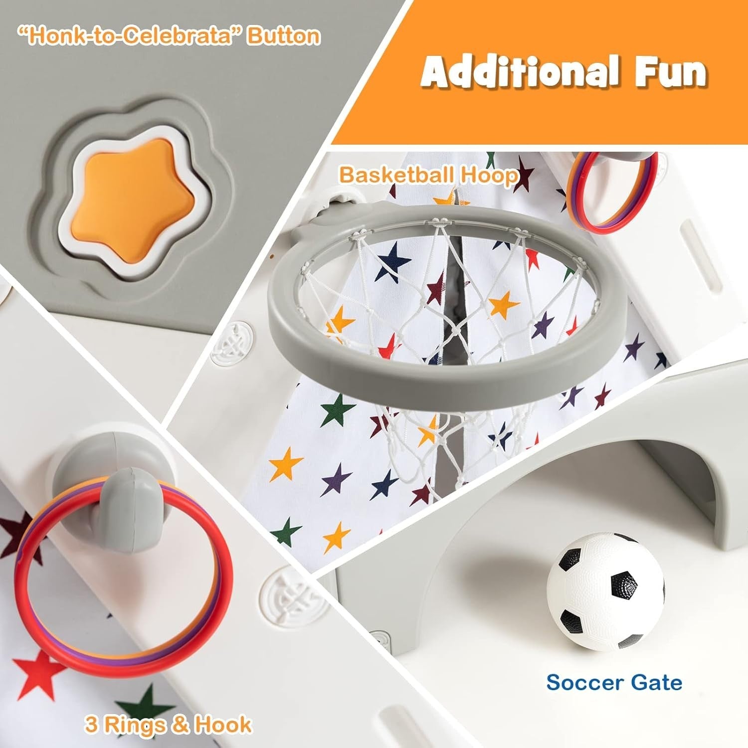 6 in 1 Kids Playhouse Activity Tent w Climbing Wall Hoop Board