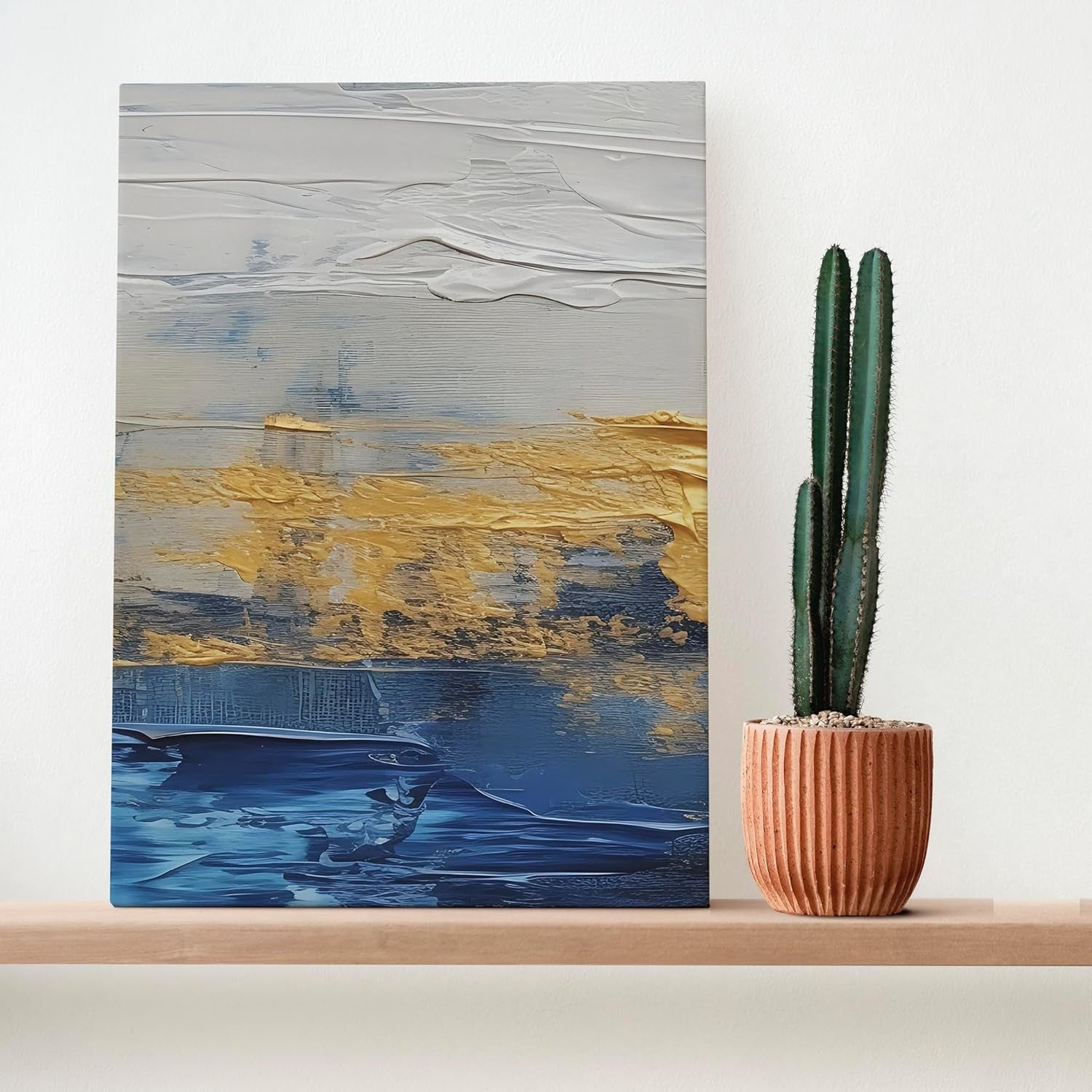 Abstract Blue & Gold 3‑Piece Canvas Wall Art Set Modern Marble Decor
