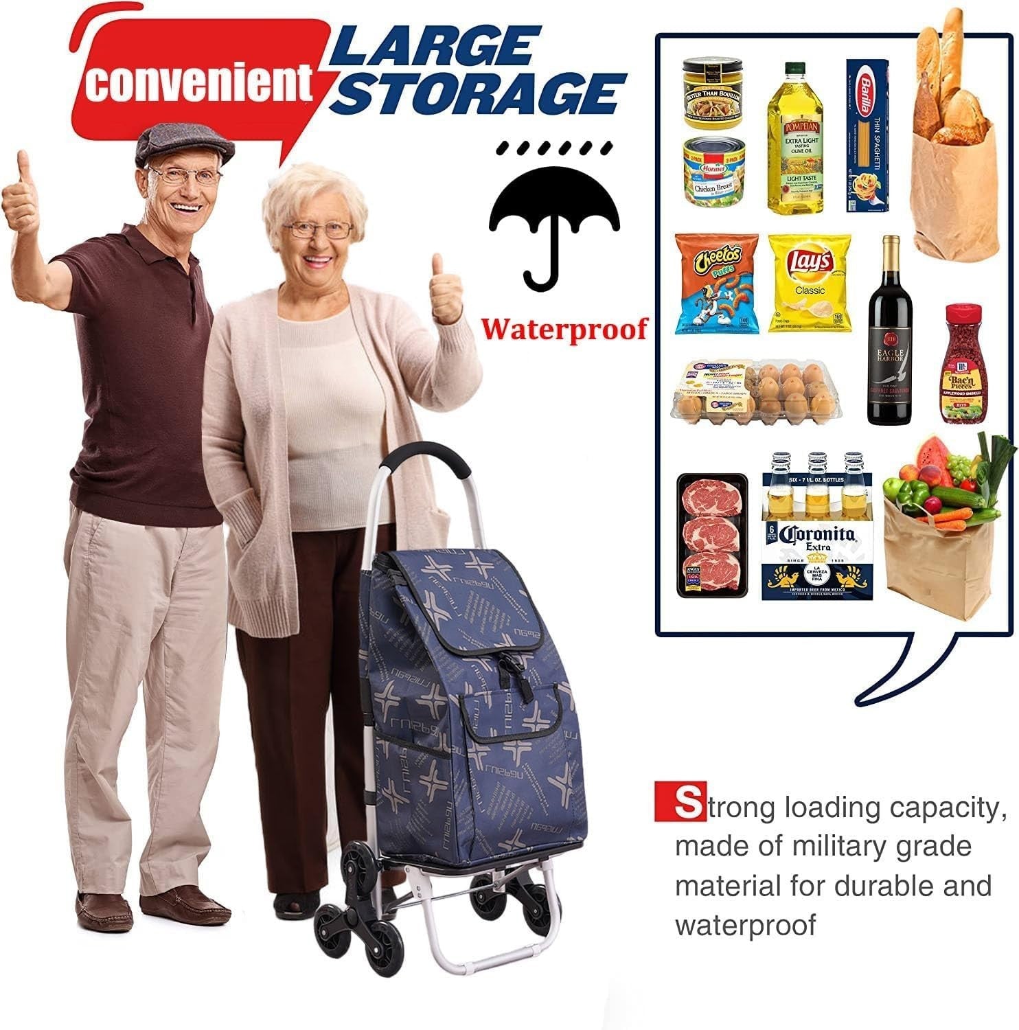2-in-1 Foldable Stair Climber Shopping Trolley 6-Wheel Lightweight Cart 40KG