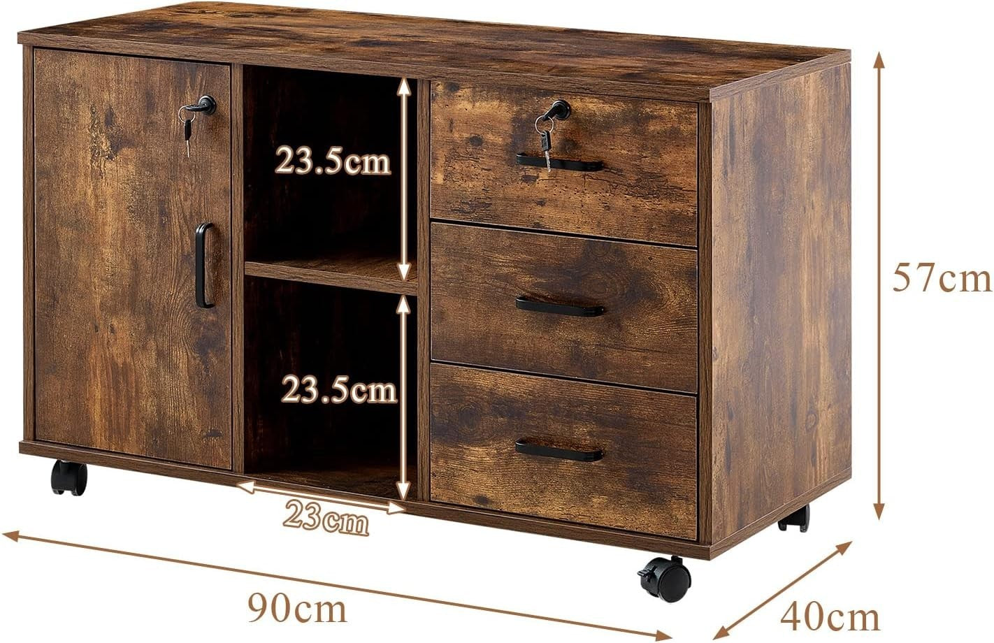 Large Rolling File Cabinet Locking Drawers Printer Stand Open Shelf Storage