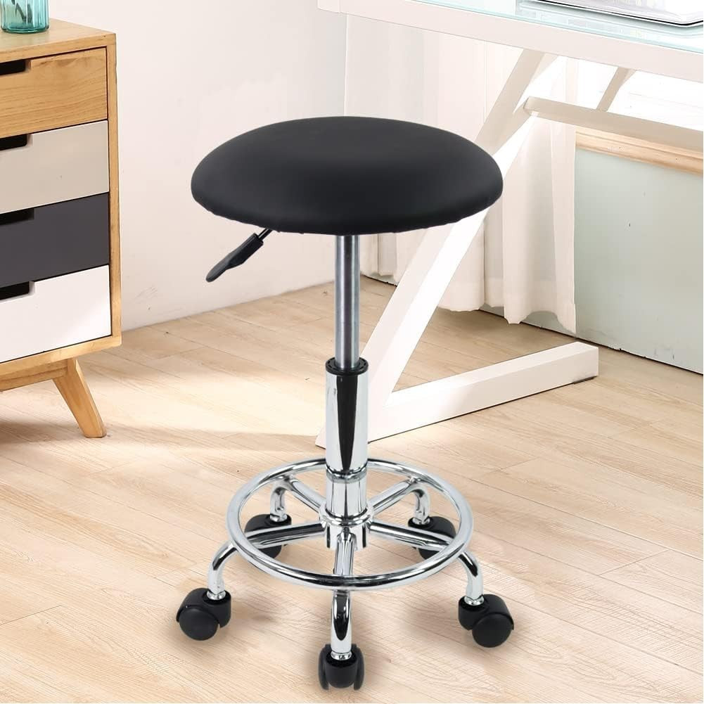 Adjustable Swivel Stool Chair with Wheels, PU Leather Seat, Height Lift