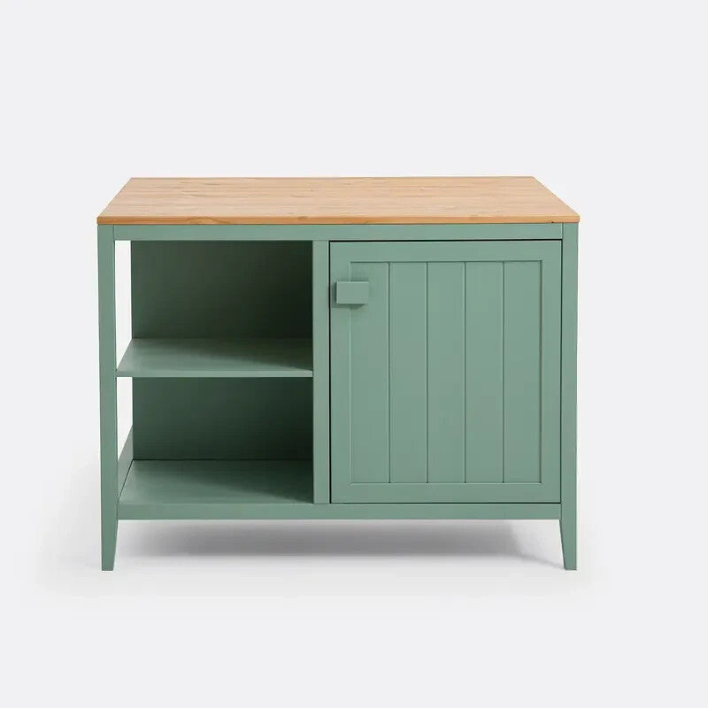 Solid Pine Kitchen Island 120x90cm Bar Table Storage Unit with Shelves