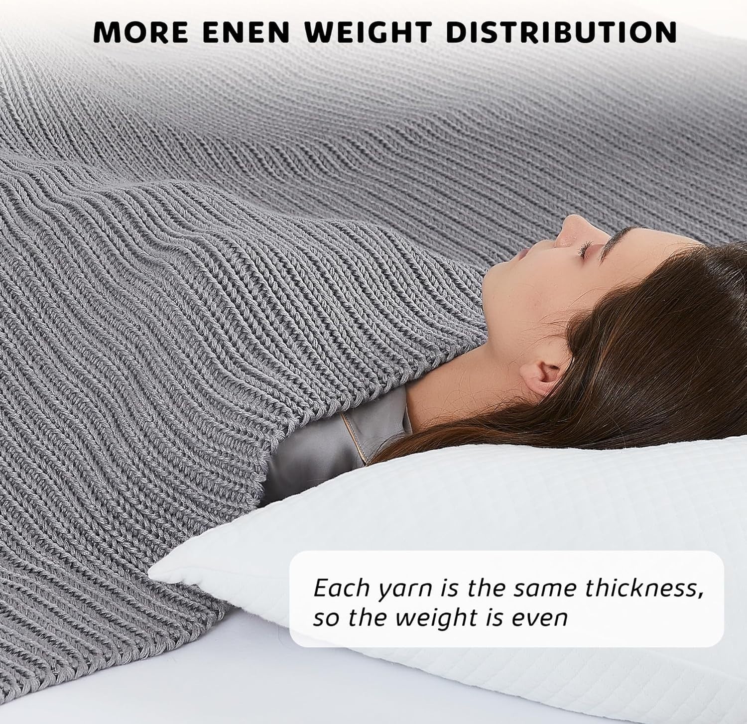 Knitted Weighted Blanket 15lbs Light Grey Chunky Knit Heavy Throw 60"x80"