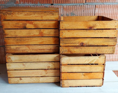 Wooden Storage Crates 50x40x30cm – Rustic Medium Fruit Boxes Set of 12