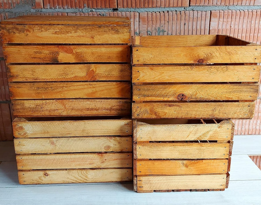 Wooden Storage Crates 50x40x30cm – Rustic Medium Fruit Boxes Set of 12