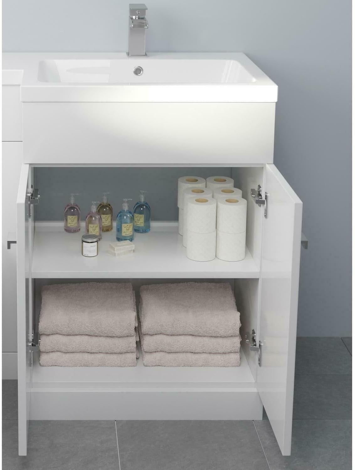 1100mm L Shape Bathroom Vanity Unit with Basin & Toilet High Gloss White