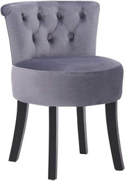 Grey High-Back Linen Vanity Chair – Padded Dressing Table Stool 40×40×69cm
