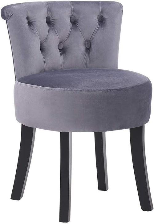 Grey High-Back Linen Vanity Chair – Padded Dressing Table Stool 40×40×69cm
