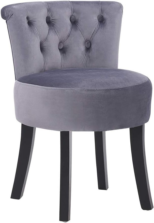 Grey High-Back Linen Vanity Chair – Padded Dressing Table Stool 40×40×69cm