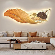 LED Feather Wall Clock 160×58cm Luxury Silent Modern Light-Up Wall Art Decor
