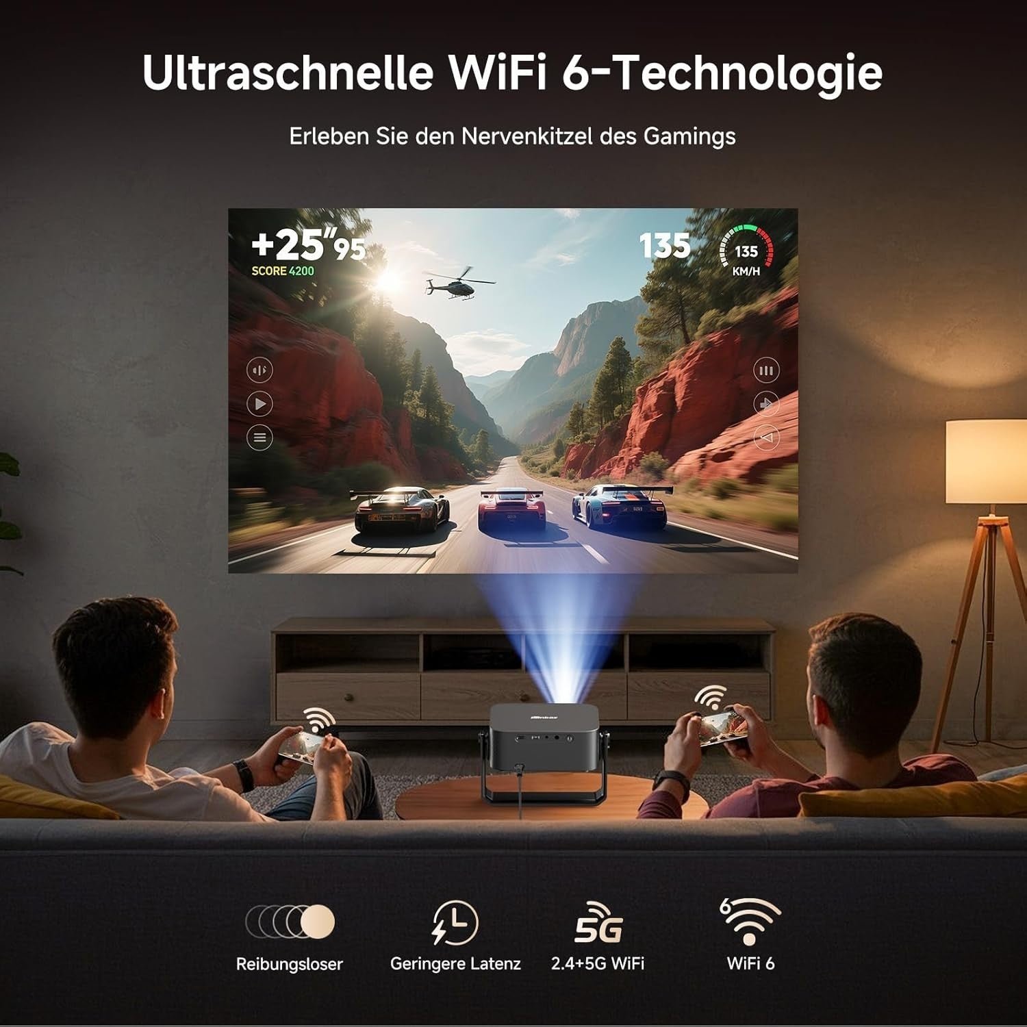 4K Smart Projector 1500 ANSI WiFi 6 Bluetooth HDR Auto Focus Portable