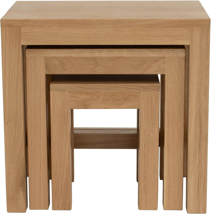 Oak Wood Nesting Tables Set of 3 End Side Coffee Table Nest Stackable